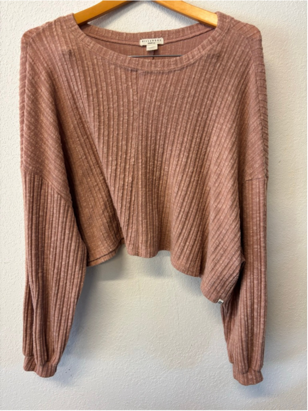 Billabong Essentials Pink Ribbed Crew Neck Sweater Medium*oversized